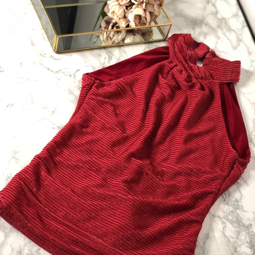 Red cowl neck top